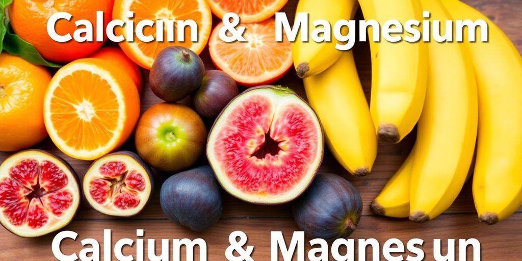Colorful fruits rich in calcium and magnesium on display.