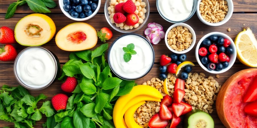 Colorful foods promoting healthy digestion and gut health.