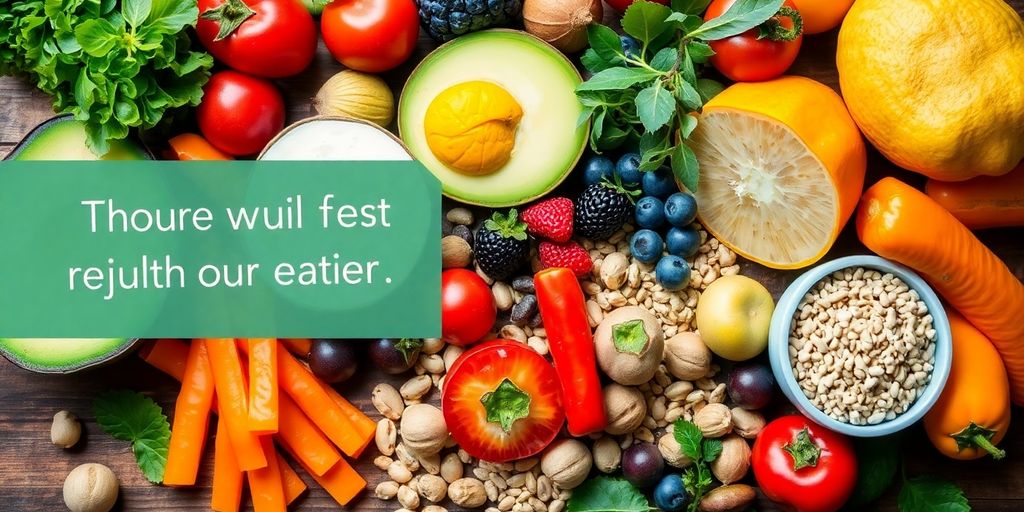 Colorful array of healthy foods for energy and vitality.