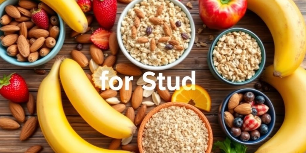 Colorful array of energizing foods for studying students.