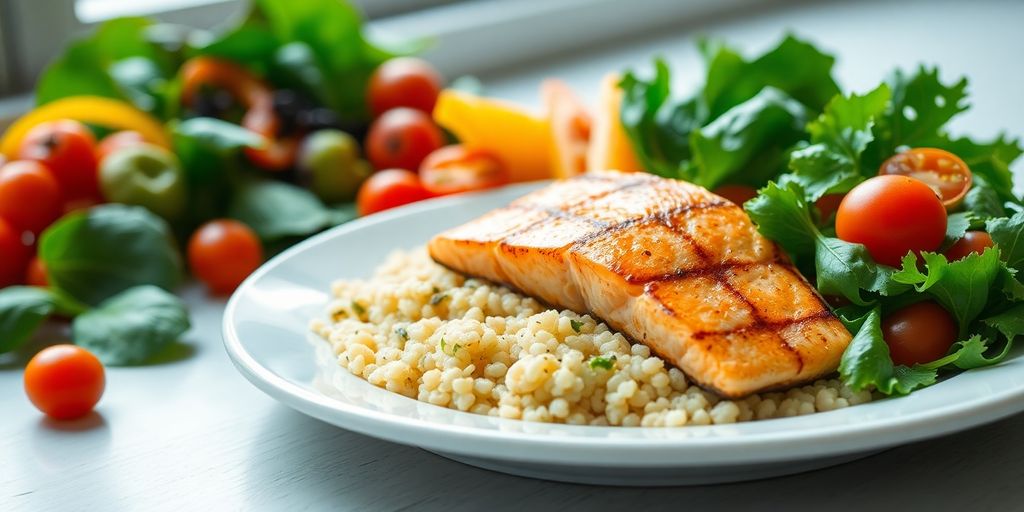 Colorful plate of healthy food elements.