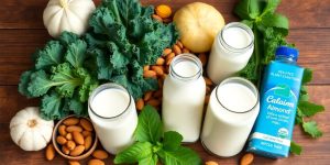 Colorful display of lactose-free calcium-rich foods.