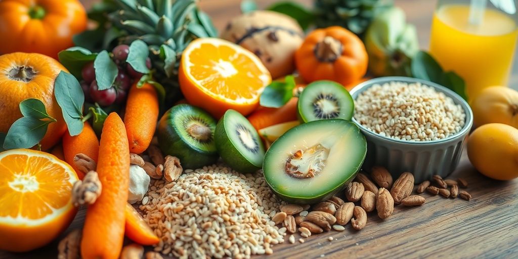 Colorful fruits, nuts, and grains for natural energy.